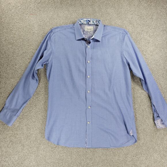 Ted Baker Endurance Button Up Shirt Mens 16 34/35 Blue Houndstooth Paisley Cuffs - Picture 6 of 16